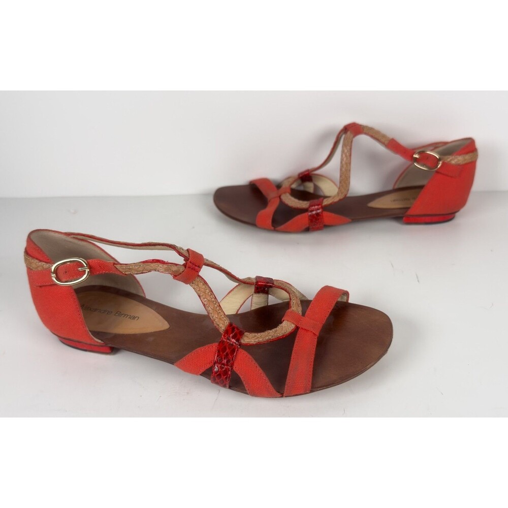 Alexandre Birman Orange Red Strappy Woven Snakeskin Textured Sandals US 8